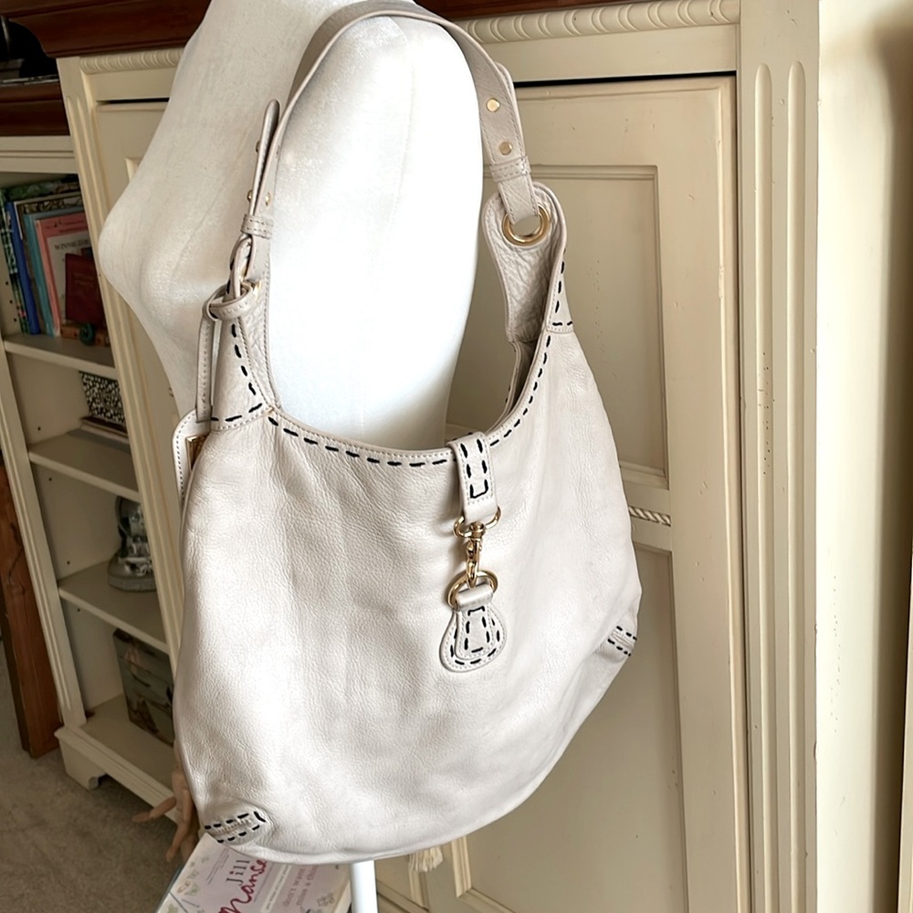 Badgley Mischka beige leather hobo bag